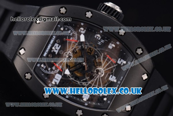 Richard Mille RM 022 Carbone Tourbillon Aerodyne Double Time Zone Japanese Miyota 6T51 Manual Winding PVD Case with Skeleton Dial and Black Rubber Strap - 1:1 Original - Click Image to Close